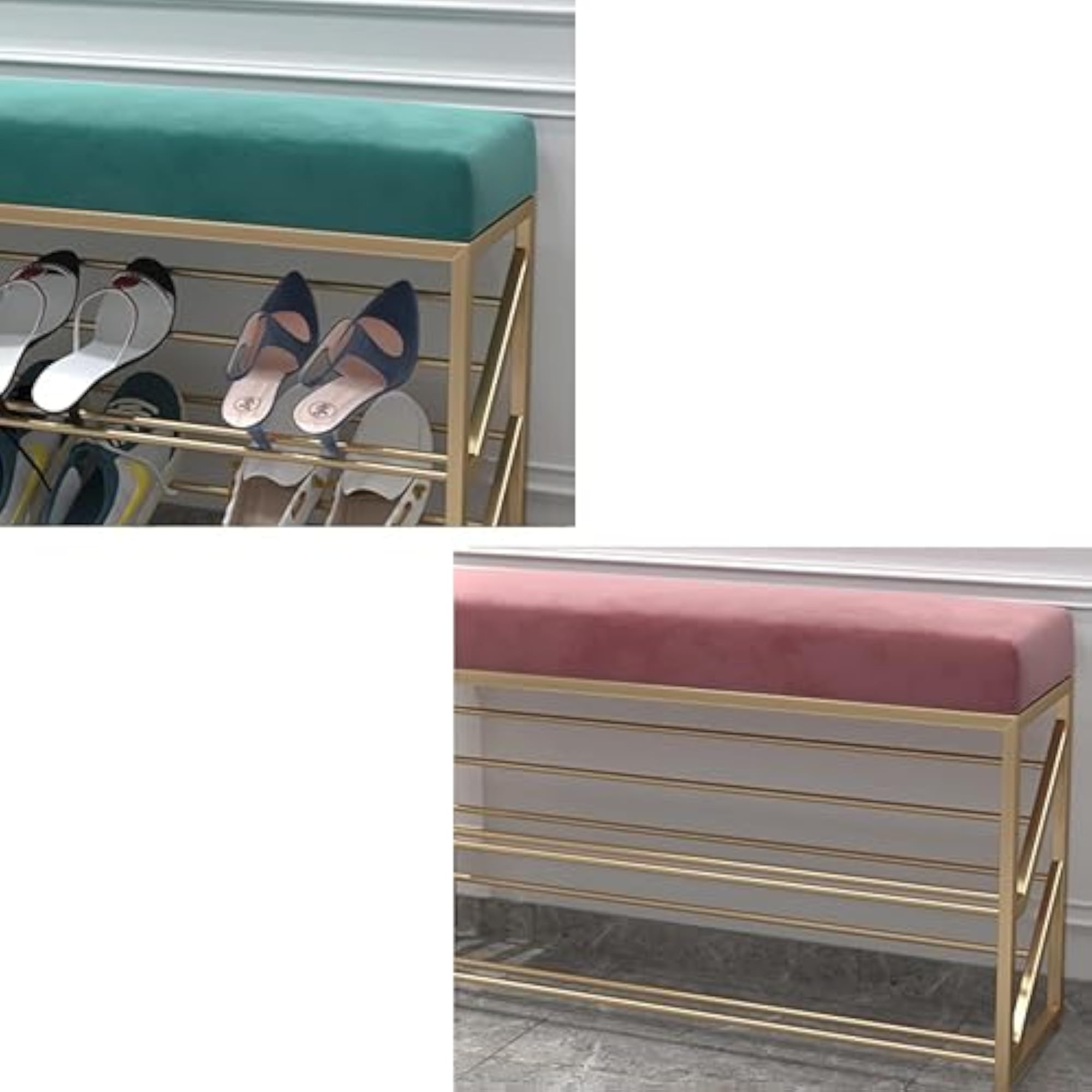 2 Tier Entryway Shoe Storage Rack with Padded Cushion Seat - Grey